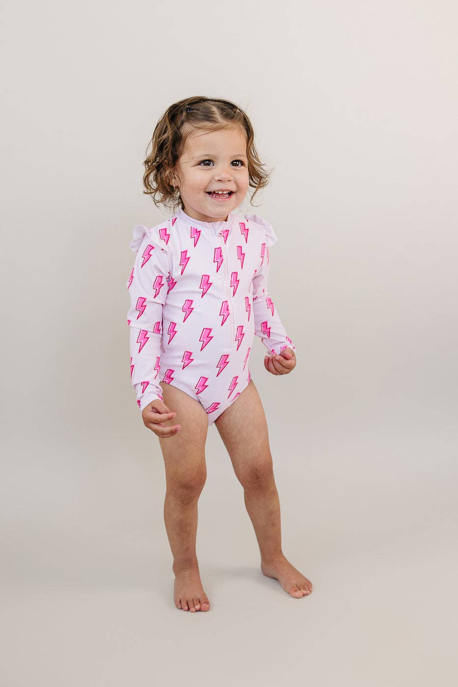 Pink Bolts Long Sleeve Rash Guard Swimmie