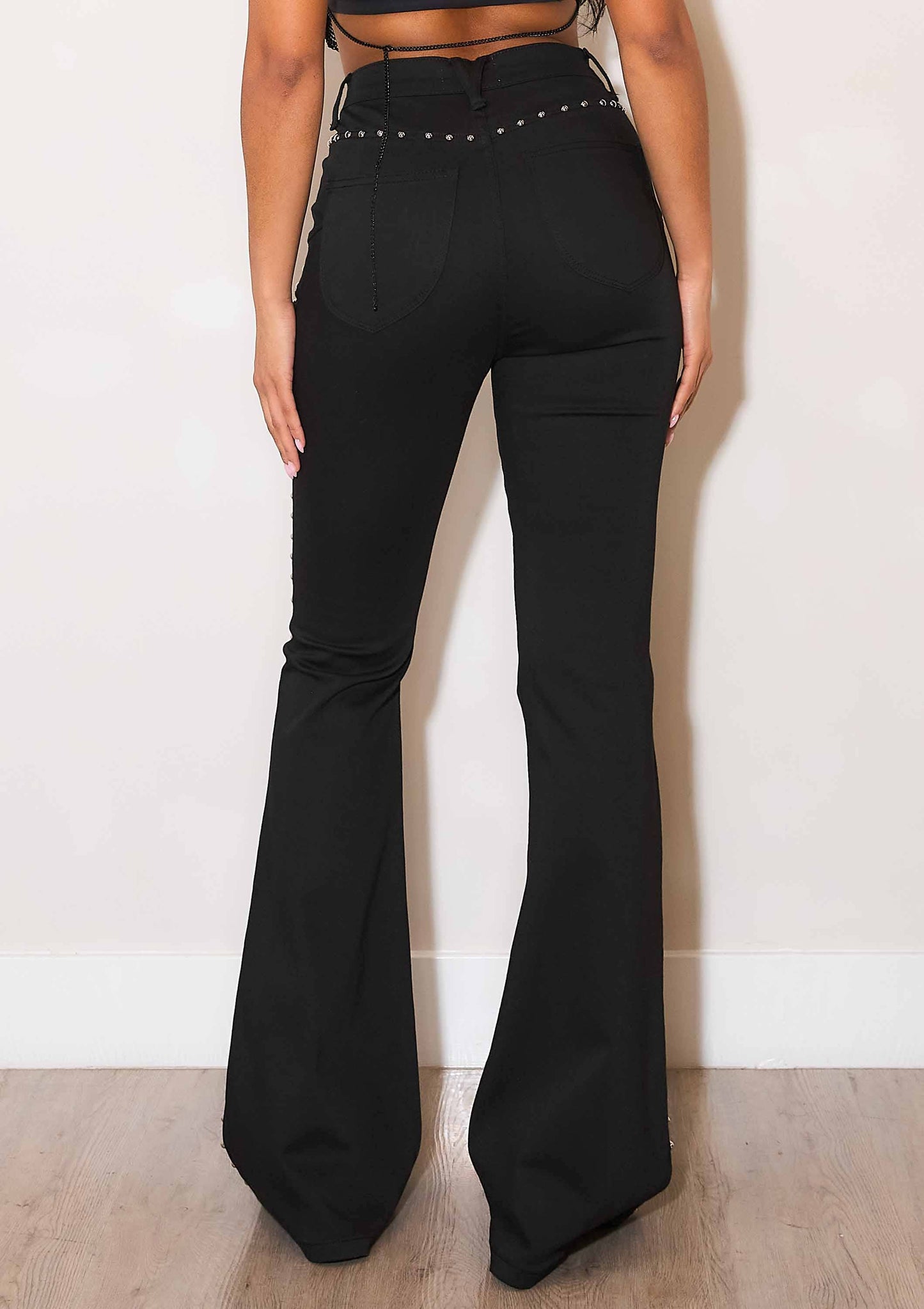 Black High-Rise Studded Flare Jeans