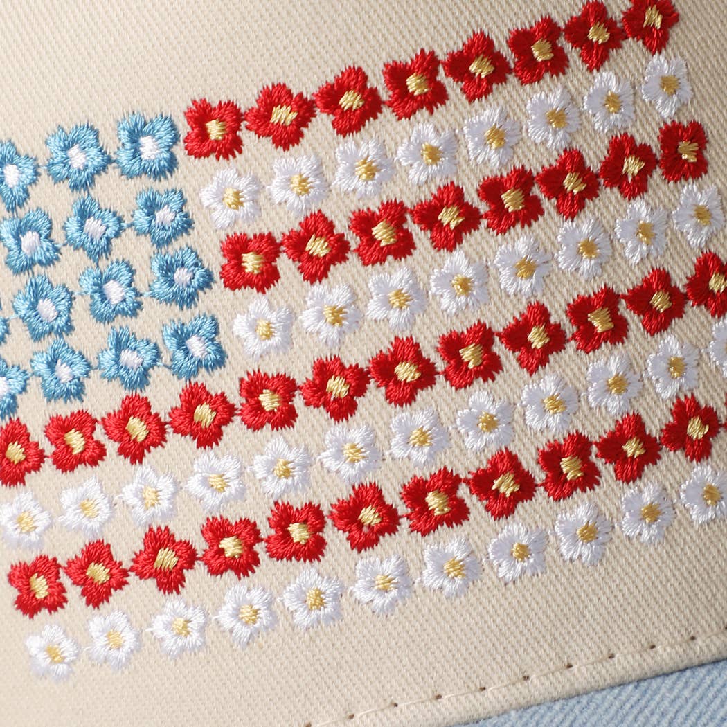 Floral American Flag Embroidered Hat