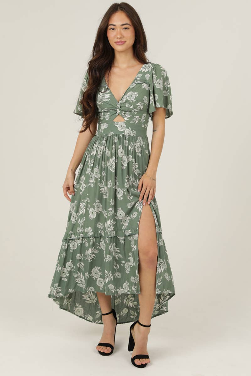 Alissa V-Twist Cutout Maxi w/Slit