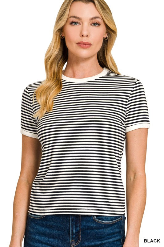 Contrast Striped Ribbed Tee