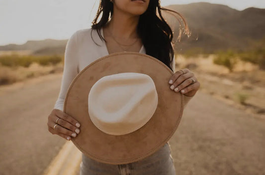 Wild Peach Suede Bi-Color Rancher Tan Wide Brim + Ivory Cap