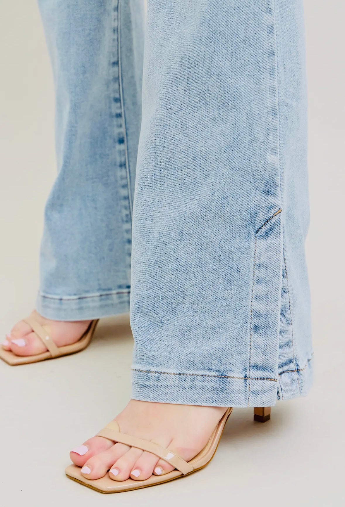 Judy Blue High Waist Tummy Control Vintage Wash Side Slit Hem Bootcut Denim - RTS