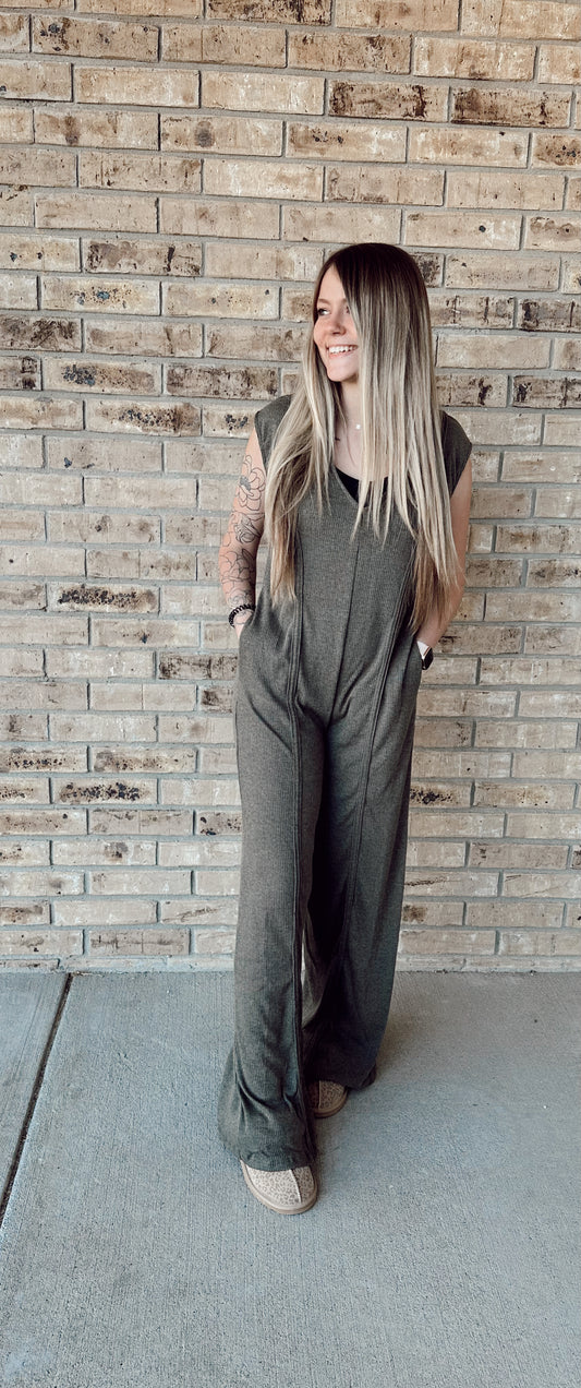 Serena Slouchy Ribbed Jumpsuit w/Pockets