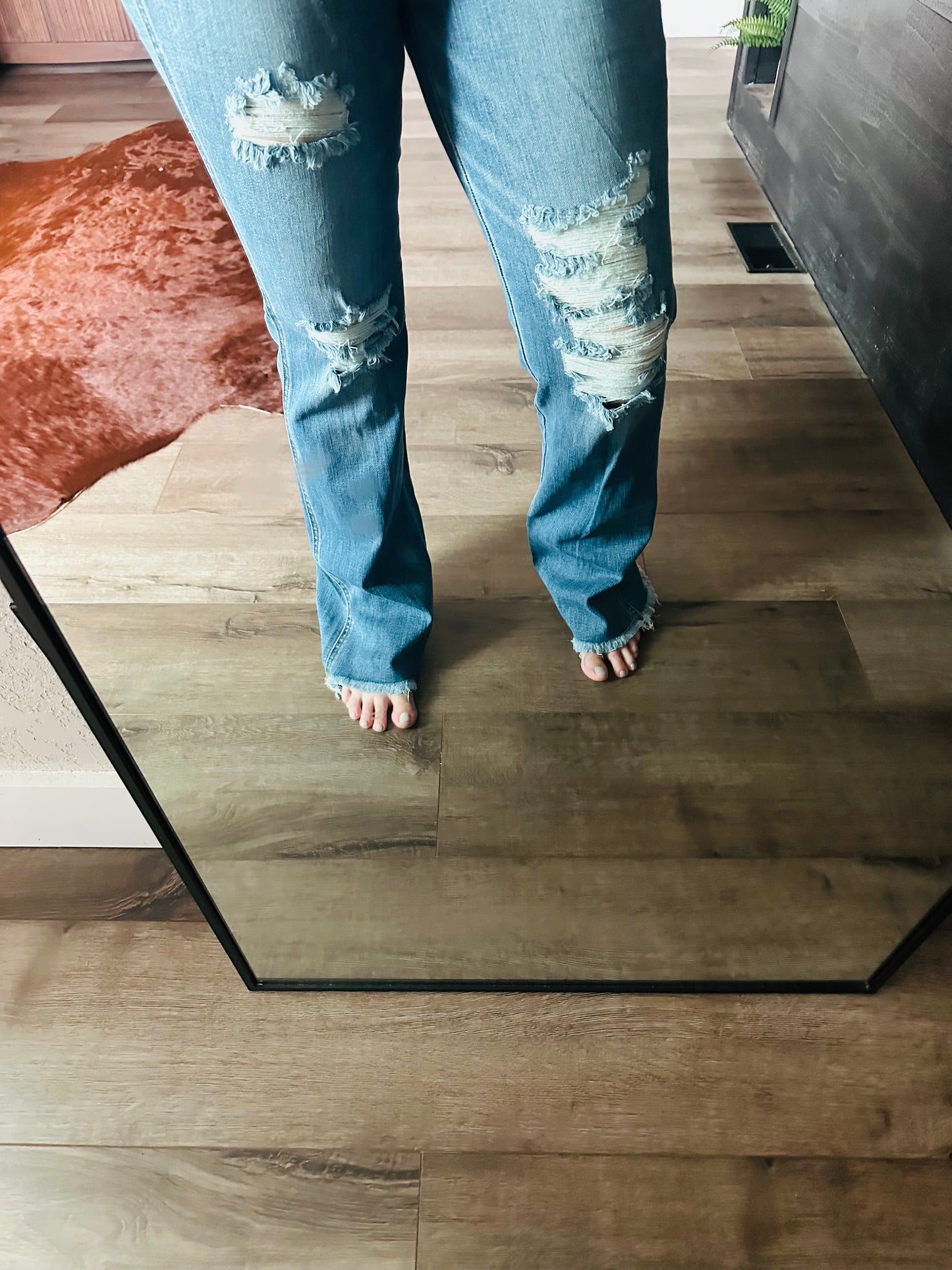 Judy Blue High Waist Distressed + Frayed Hem Bootcut Denim - RTS