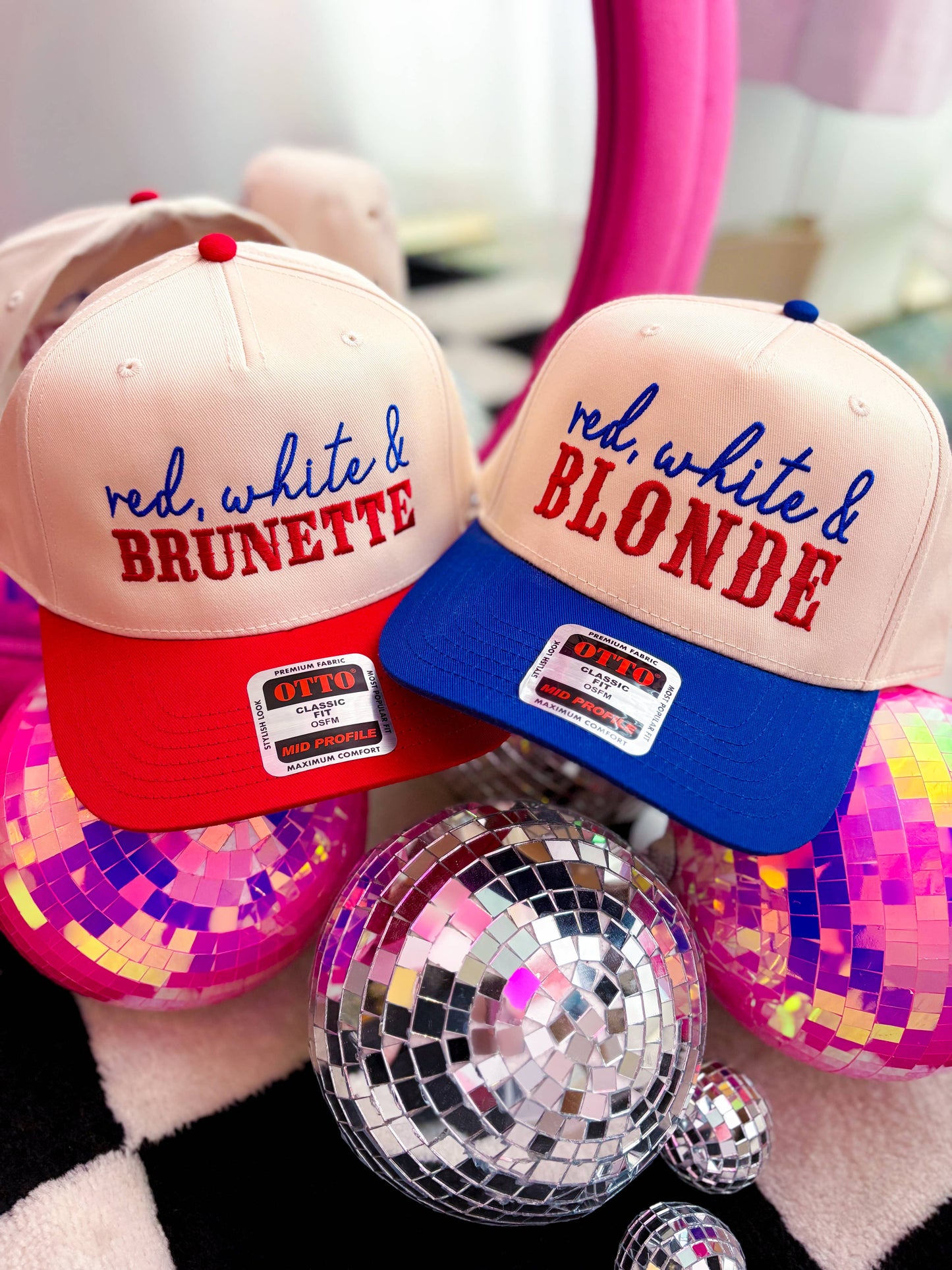Red White & Brunette/Blonde Embroidered Trucker Hat