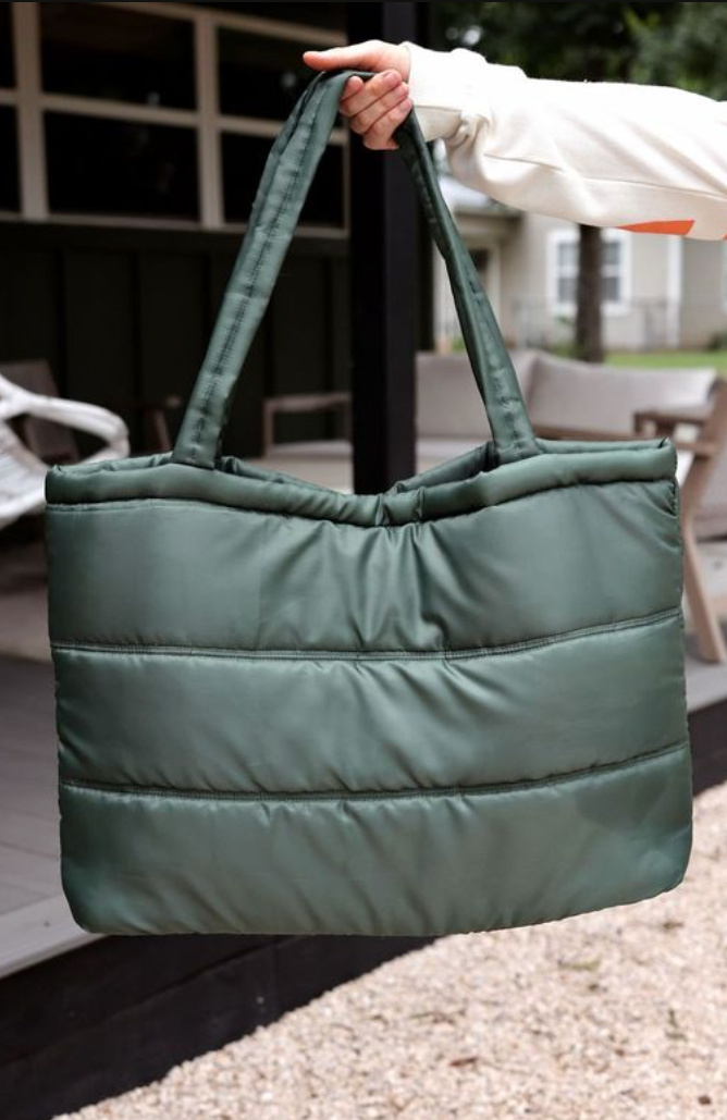 Let's Go Olive Carry All Puffer Tote