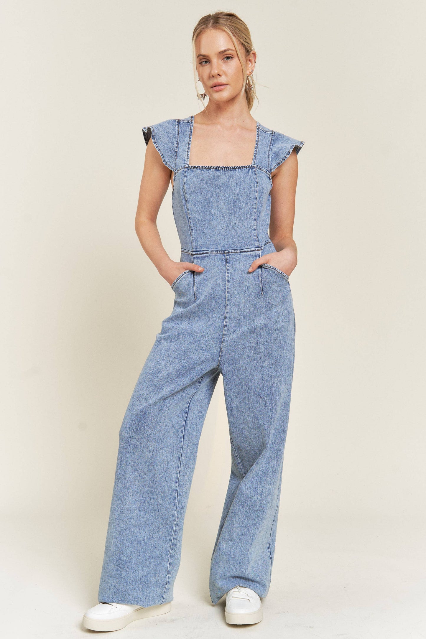 Dashboard Ruffled Denim Jumpsuit