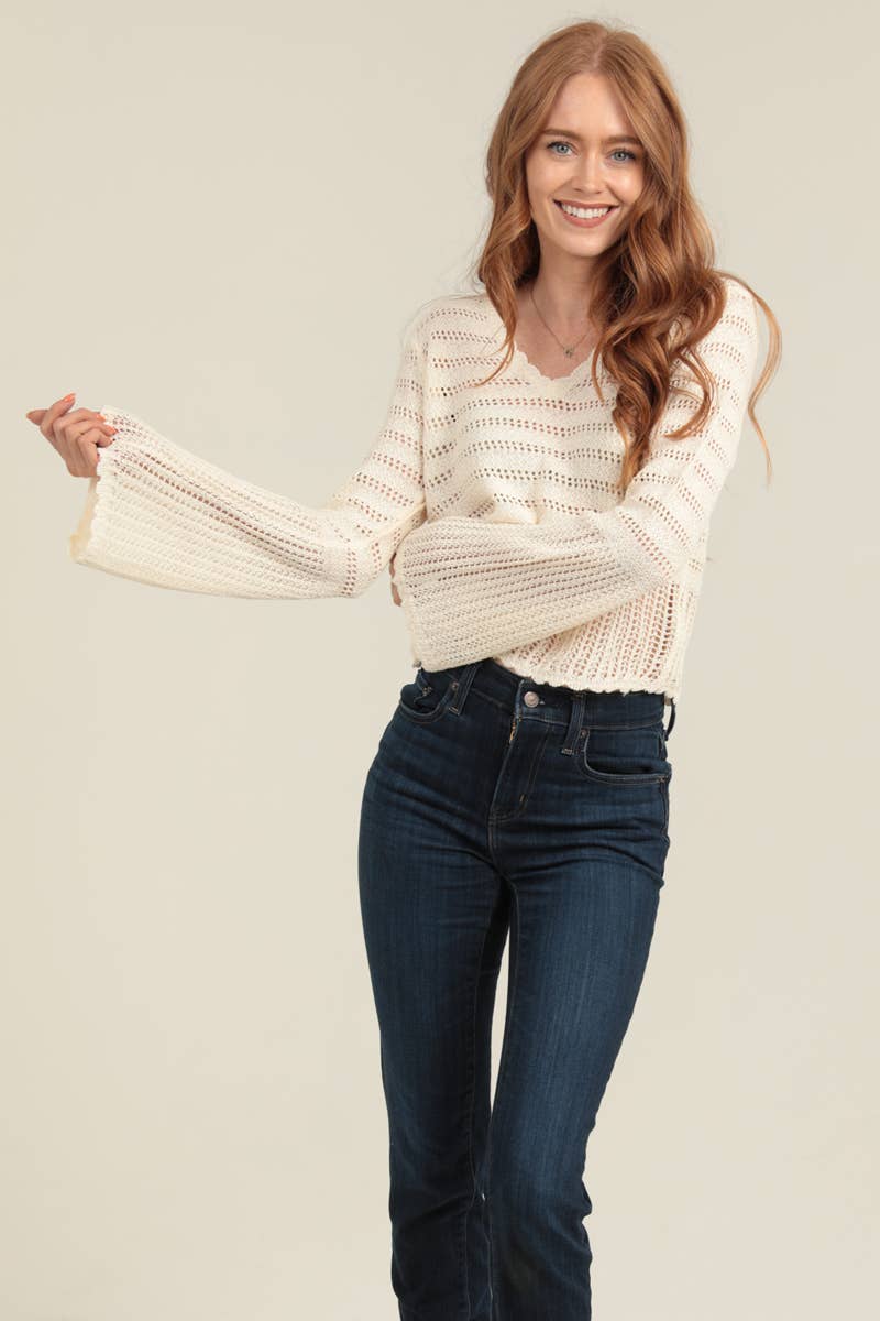 Jori Flare Sleeve Lightweight Open Knit Sweater