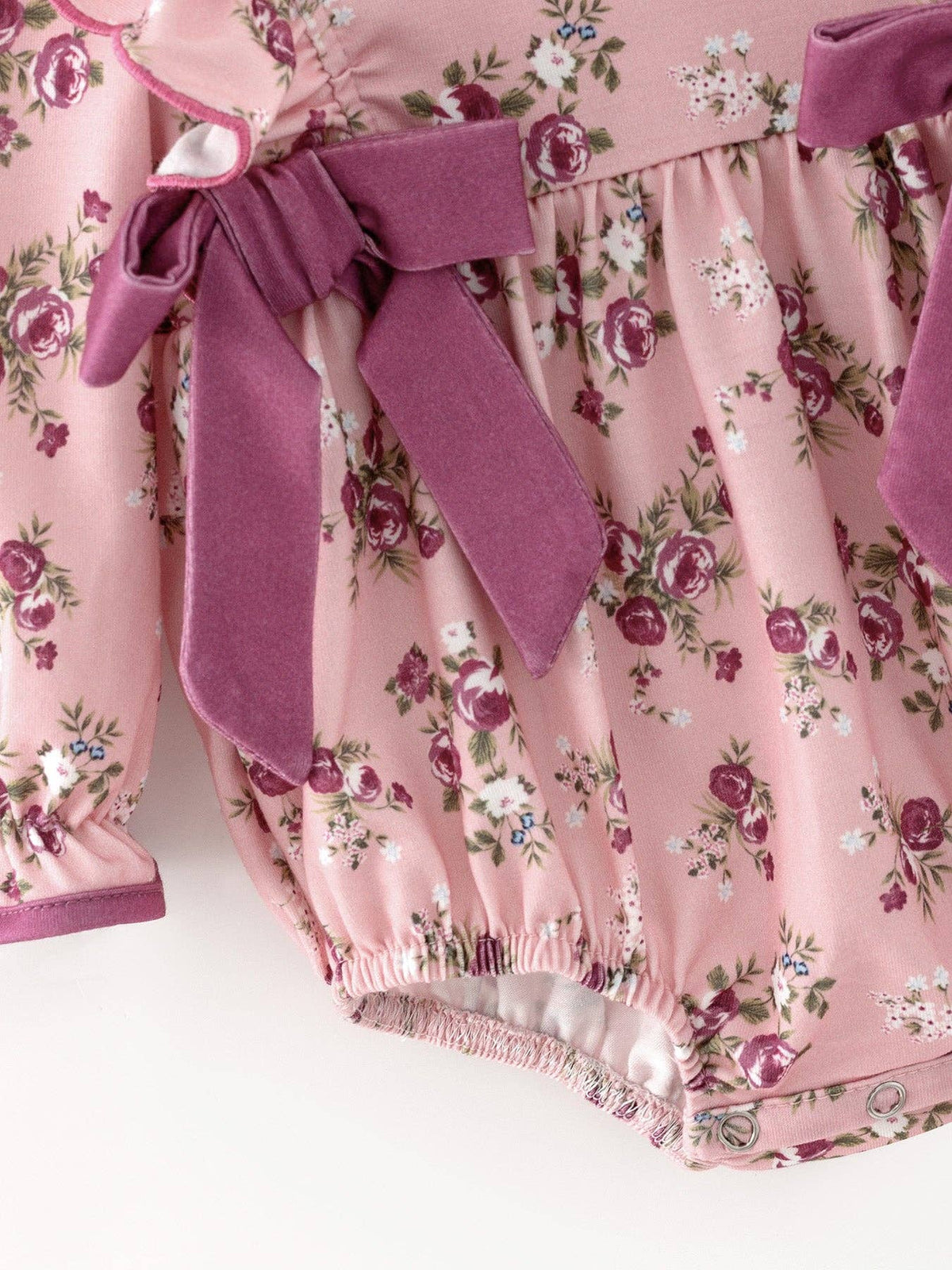 Mauve Fall Floral Bow Ruffle Romper