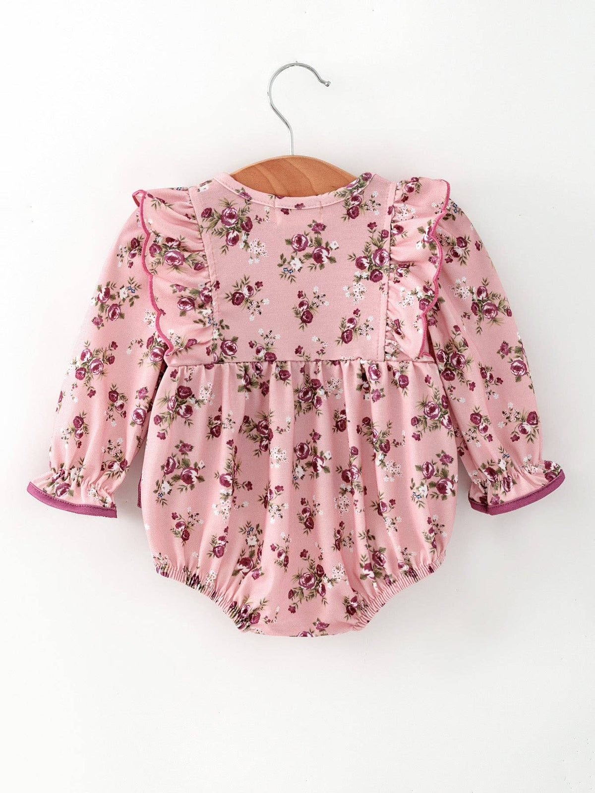 Mauve Fall Floral Bow Ruffle Romper