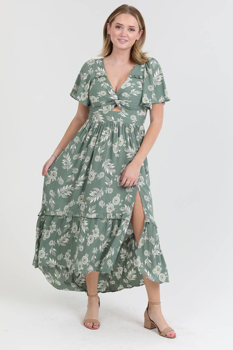 Alissa V-Twist Cutout Maxi w/Slit