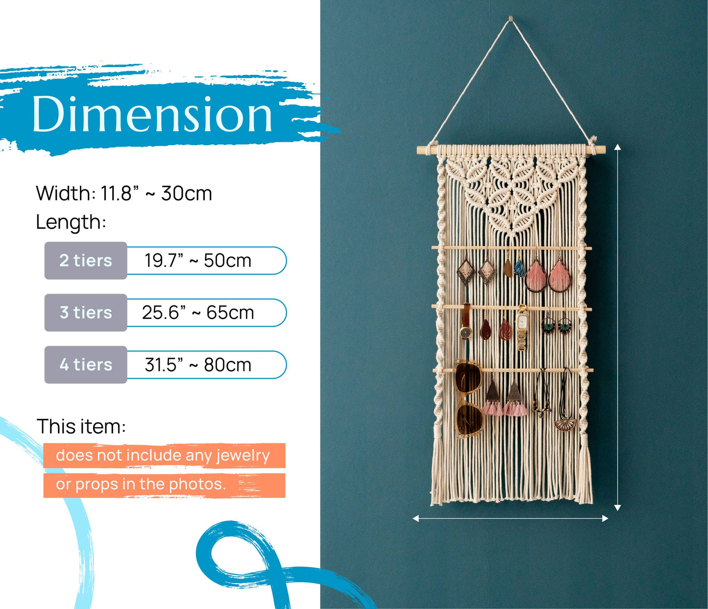 Ivory Boho Macrame Jewelry Hanger Organizer