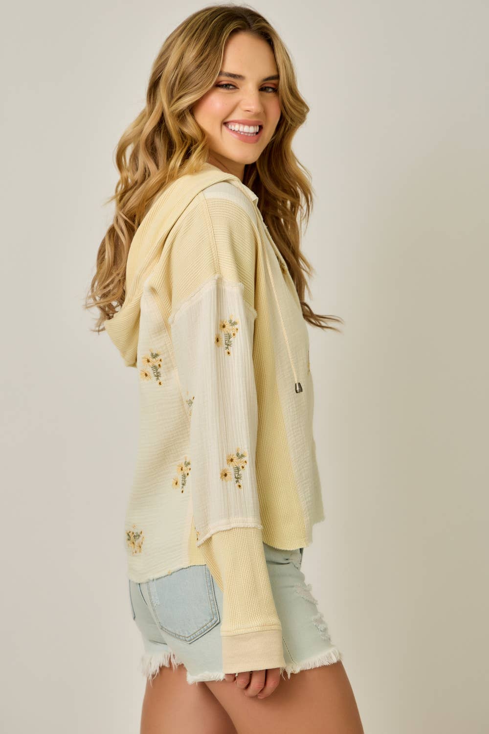 Ashlyn Washed Embroidery Hooded Shacket