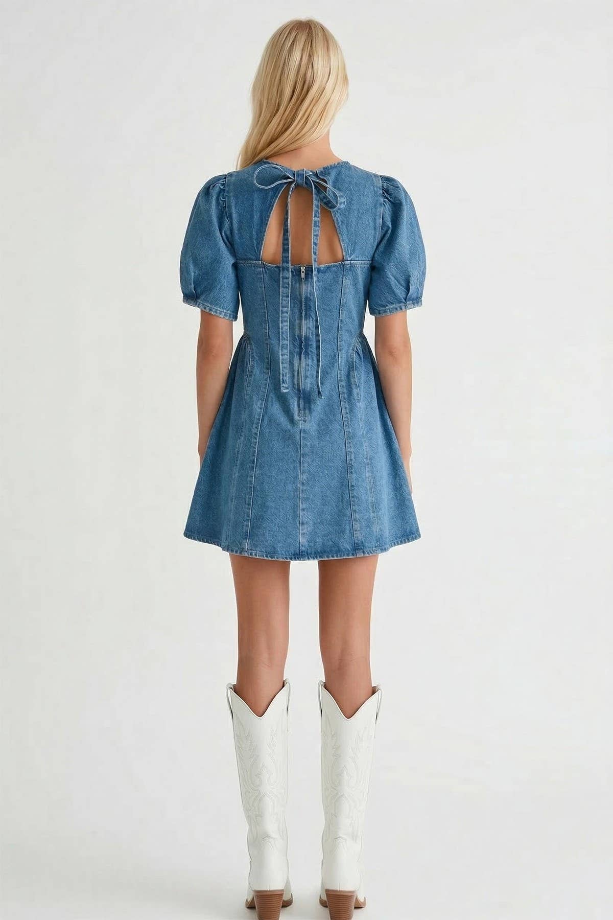 Rigidity Anne Denim A-Line Mini Dress Tie Detail
