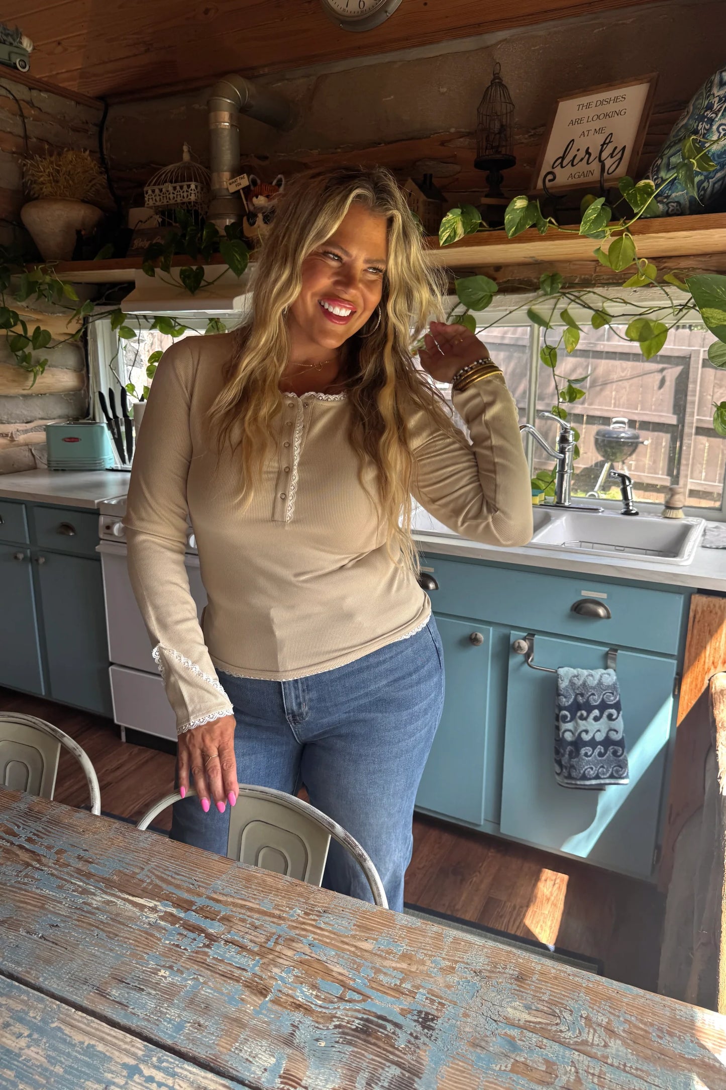 Carrie Lace Henley Top