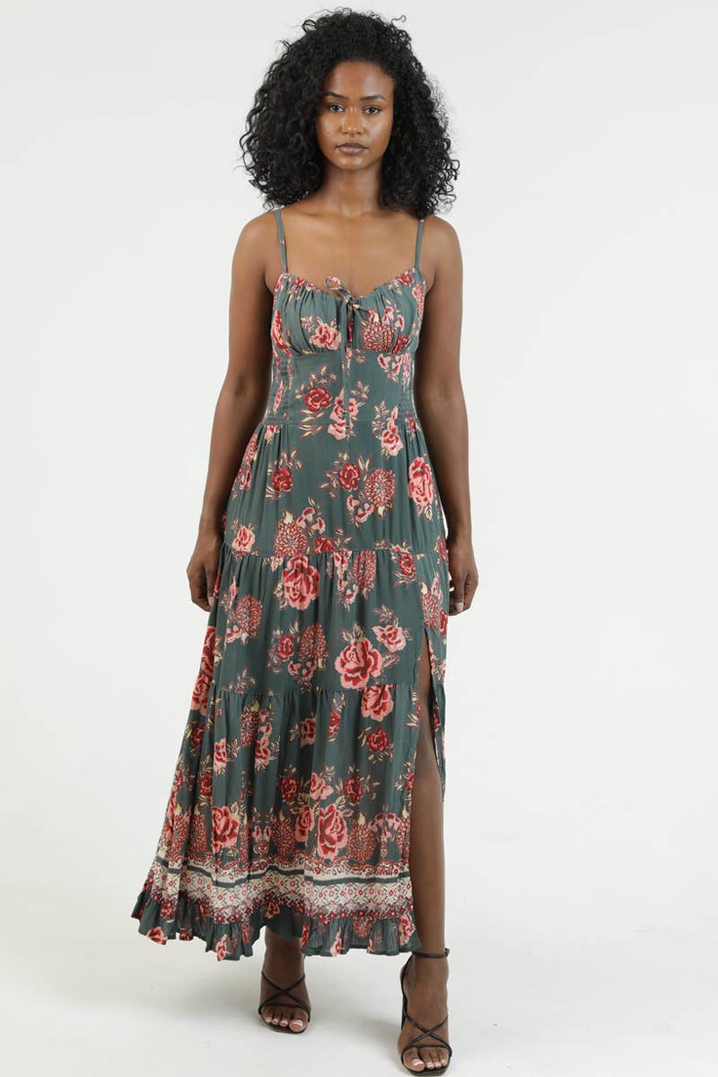 Forever Floral Print Maxi Dress w/Slit & Pockets