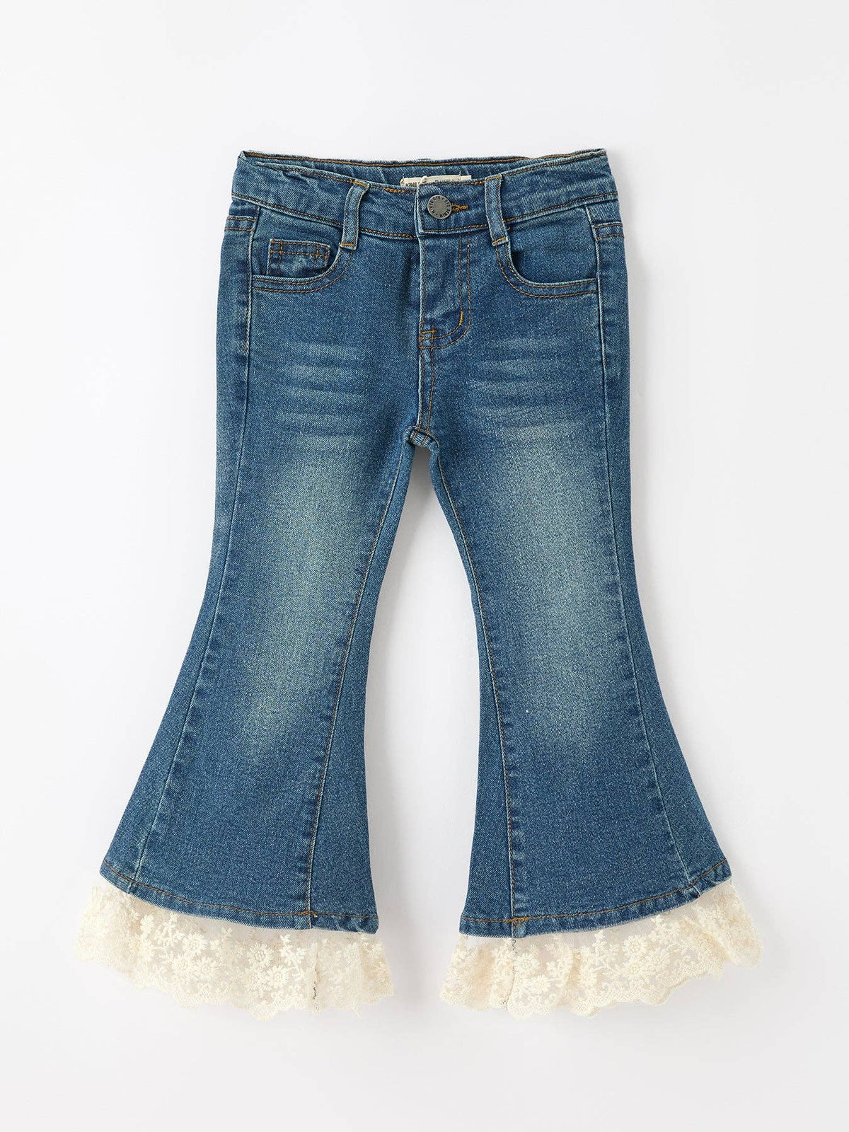 Girls Denim Lace Trim Bell Bottoms