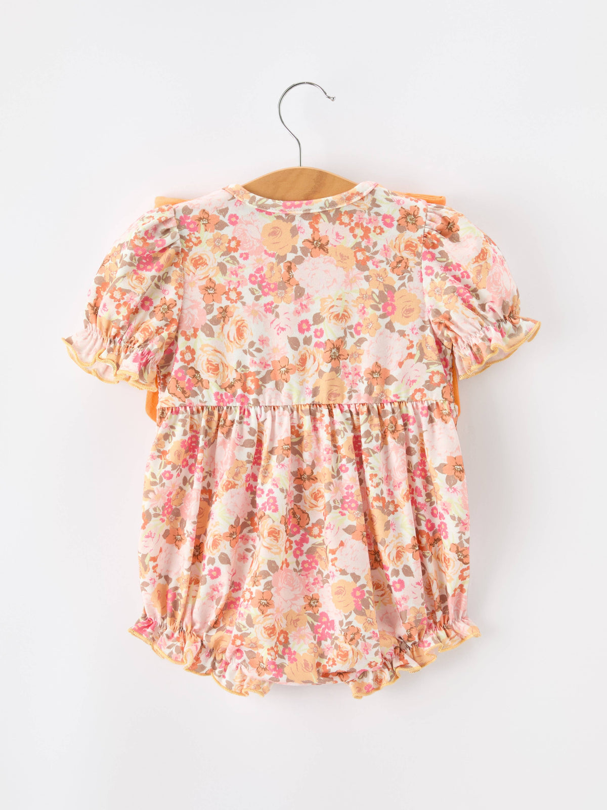 Peachy Bow Smocked Floral Bubble