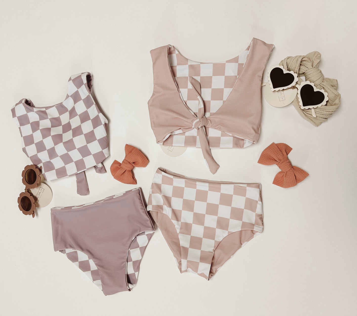 2-Piece Checkered/Solid Reversible Swimmie