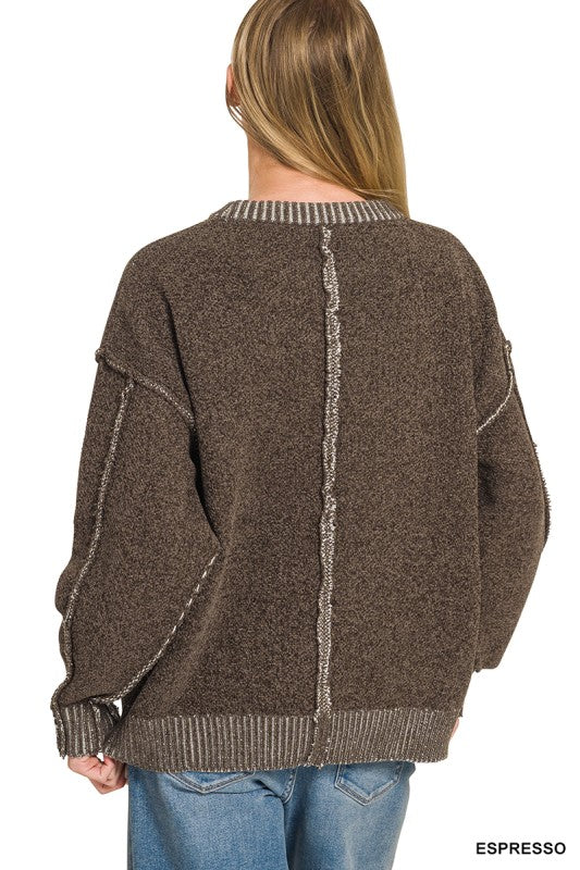 Emaley Exposed Seam Drop Shoulder Luxe Sweater