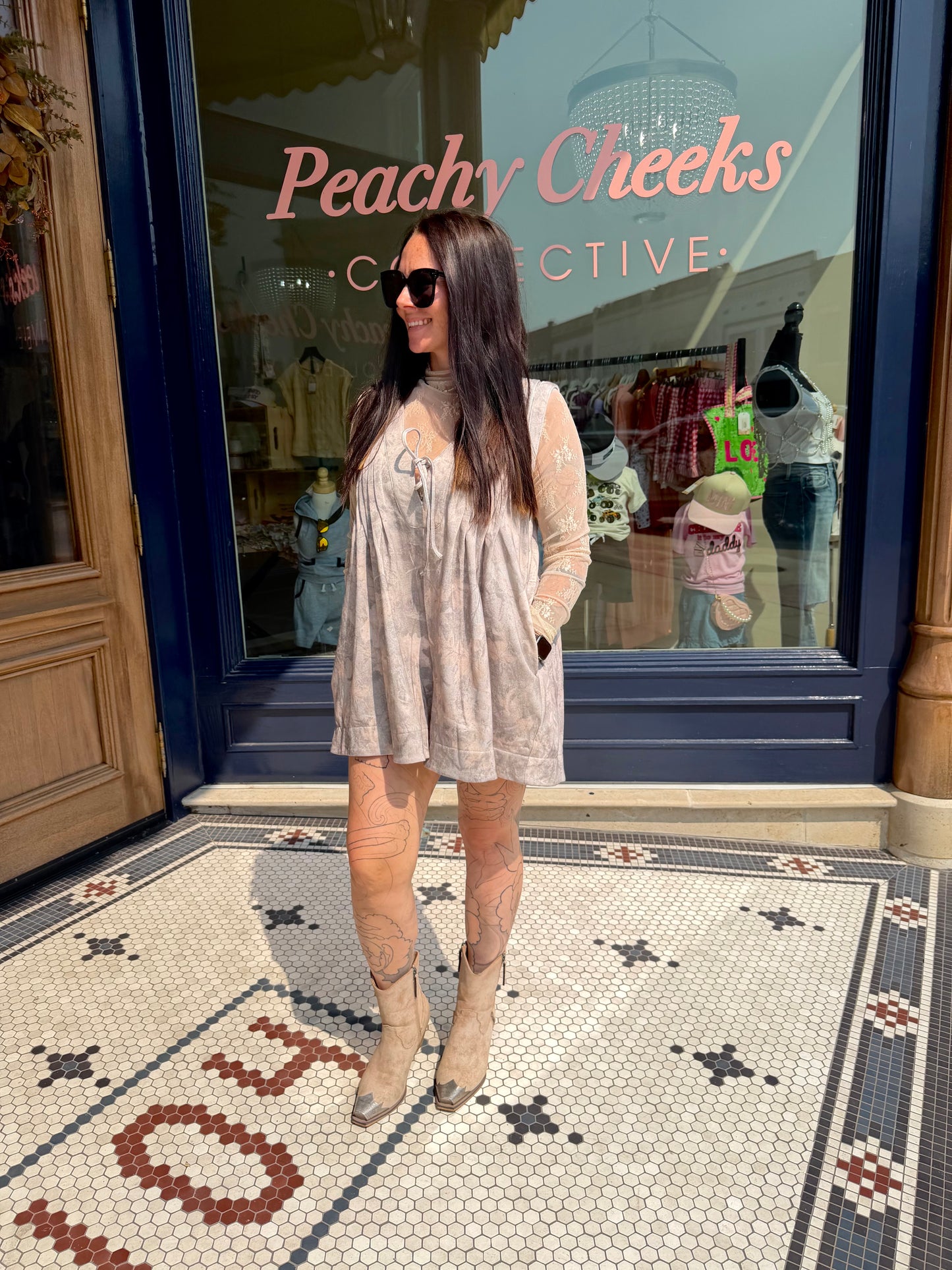 Katlin Camo Pleated V Neck Sleeveless French Terry Romper