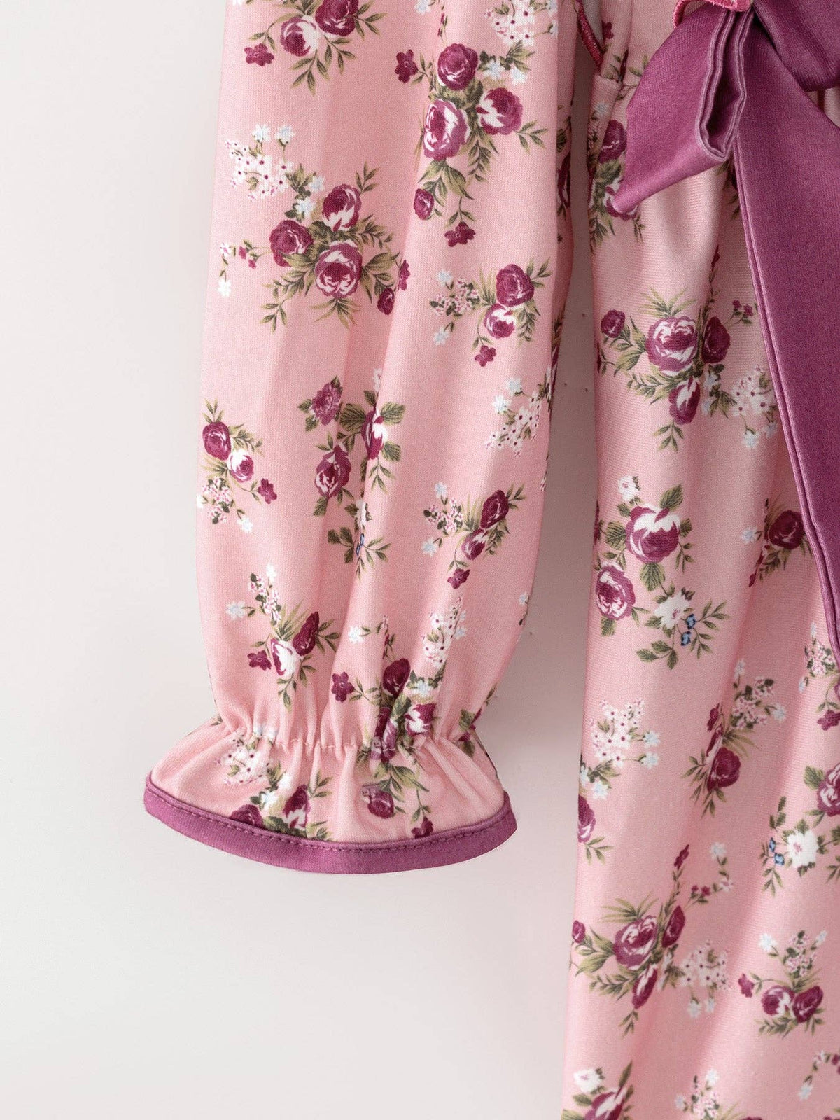 Mauve Fall Floral Bow Ruffle Dress