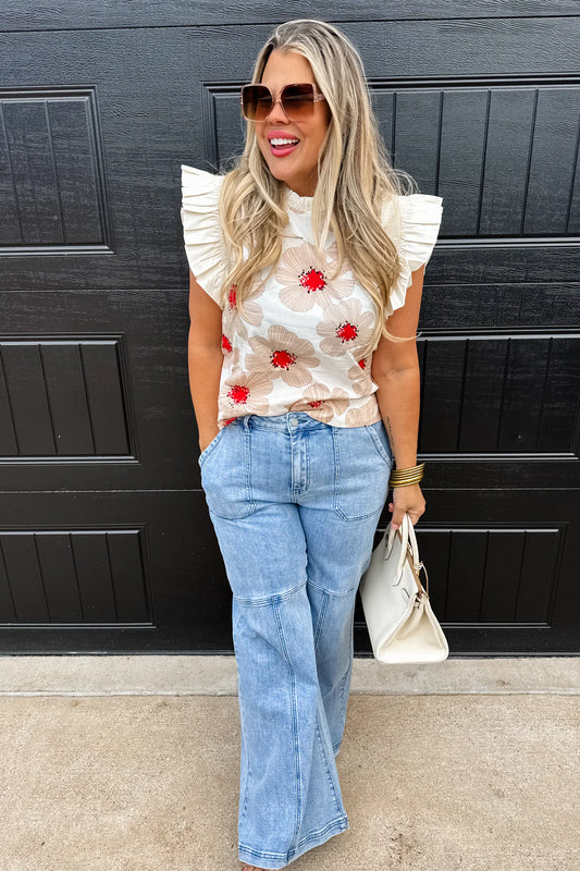 Spring In Bloom Ruffle Sleeve Top RTS!