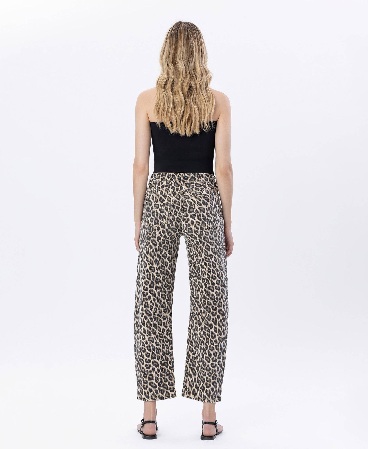 High Rise Leopard Barrel Denim
