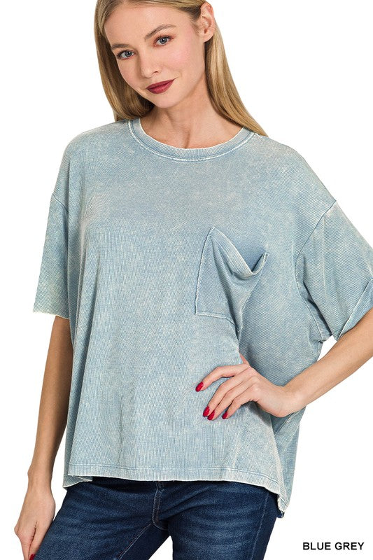 Era Ribbed Stone Washed Basic Pocket Top