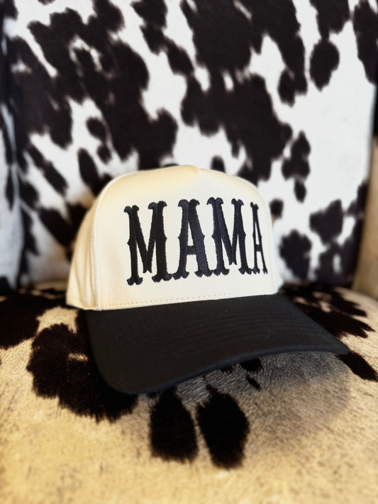 Western Wild-Hearted Mama Embroidered Hat - Black