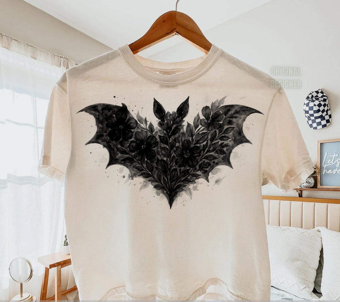 Floral Bat Watercolor Tee // Onesie RTS