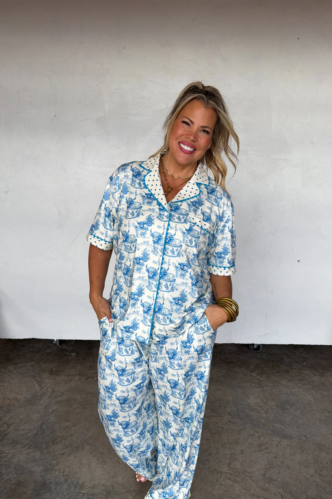 Relax Heifer Luxe PJ Set Embroidered “Relax Heifer” on Lapel