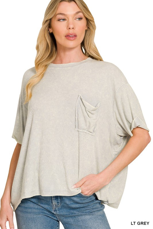 Era Ribbed Stone Washed Basic Pocket Top