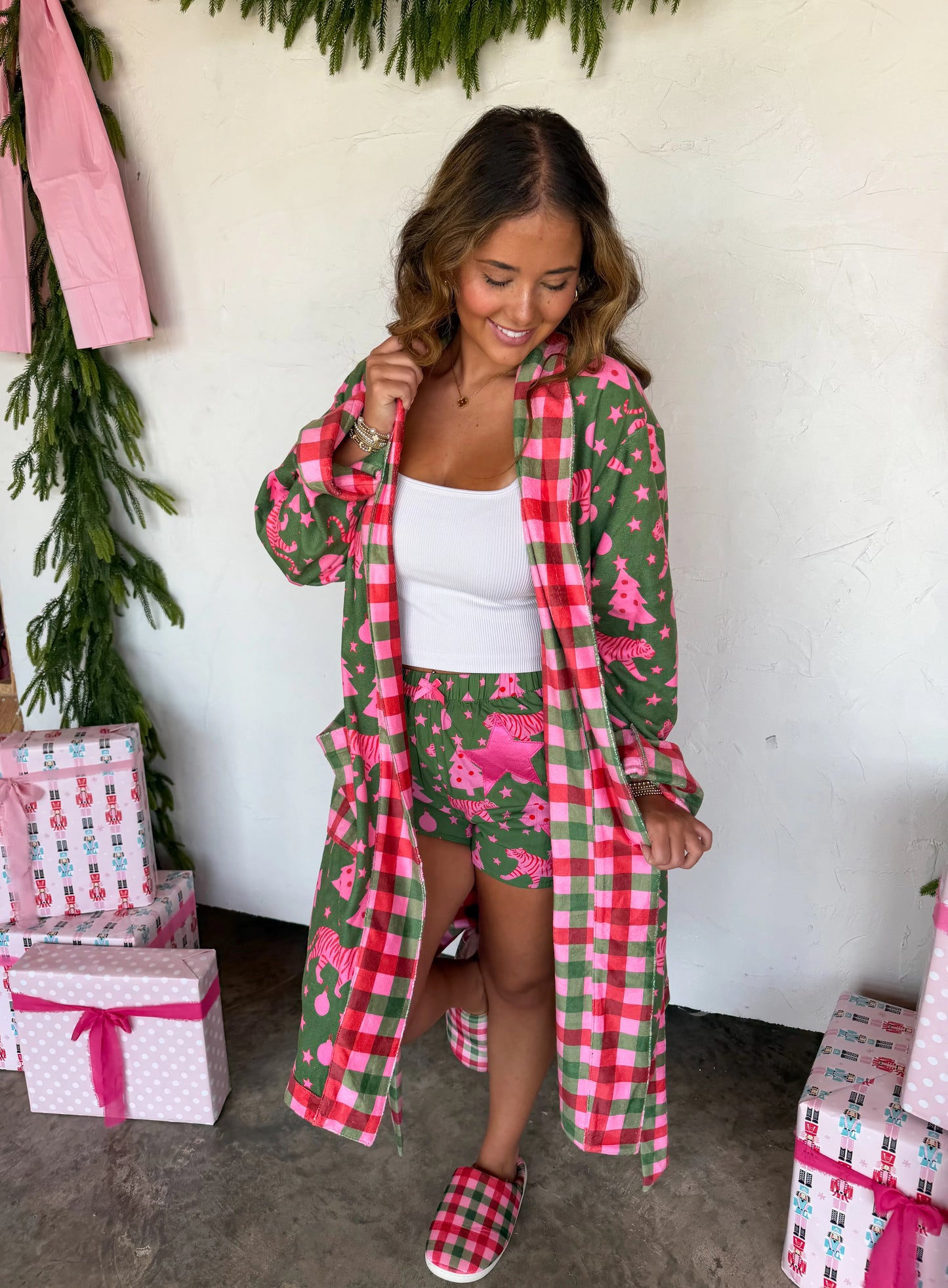Tiger Home For The Holidays Green Robe PREO