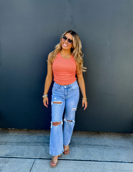 Straight Leg Mid/High Rise Distressed THAT GIRL Denim