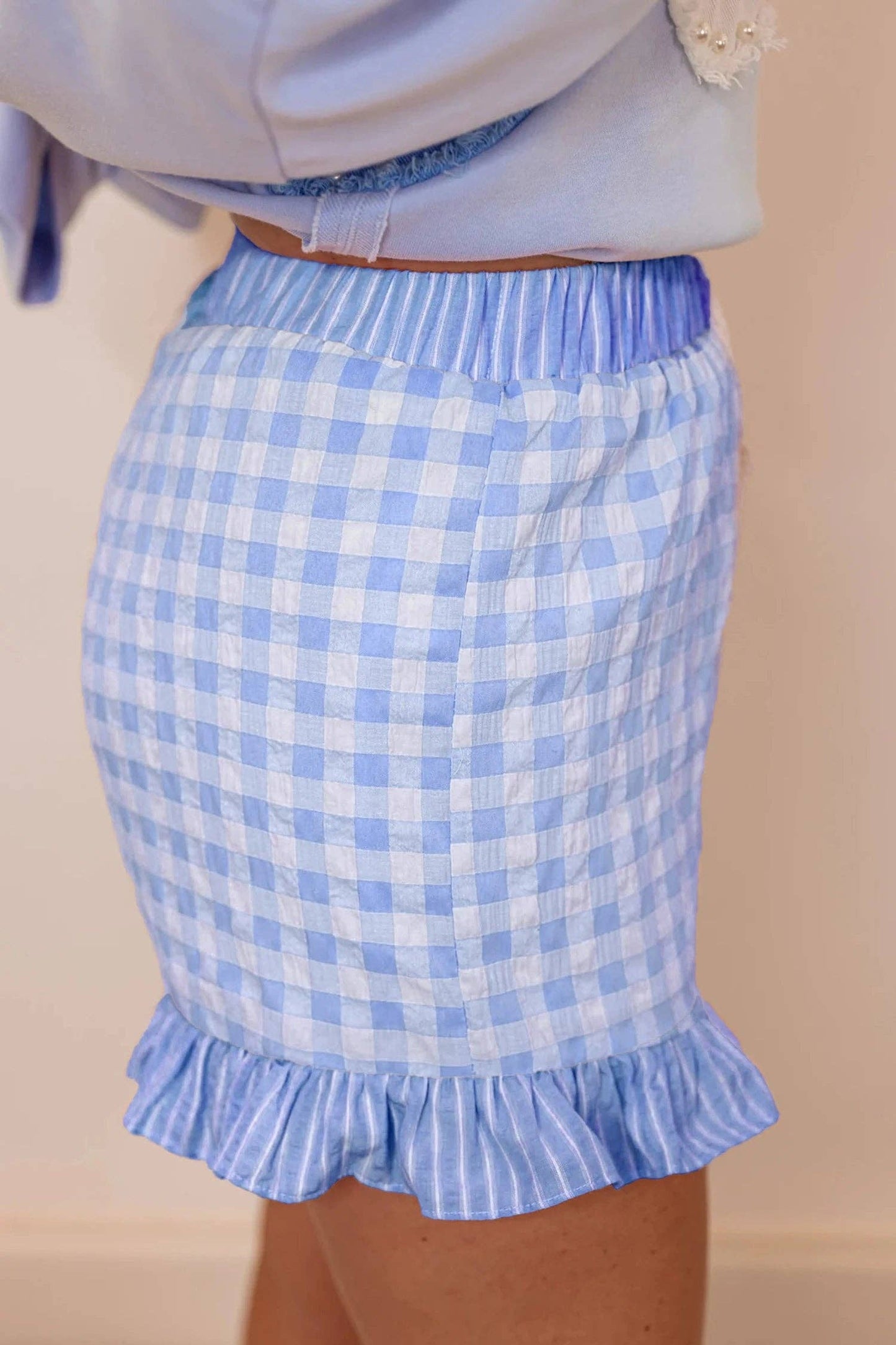 Gingham Ruffle Hem High Waist Summer Shorts