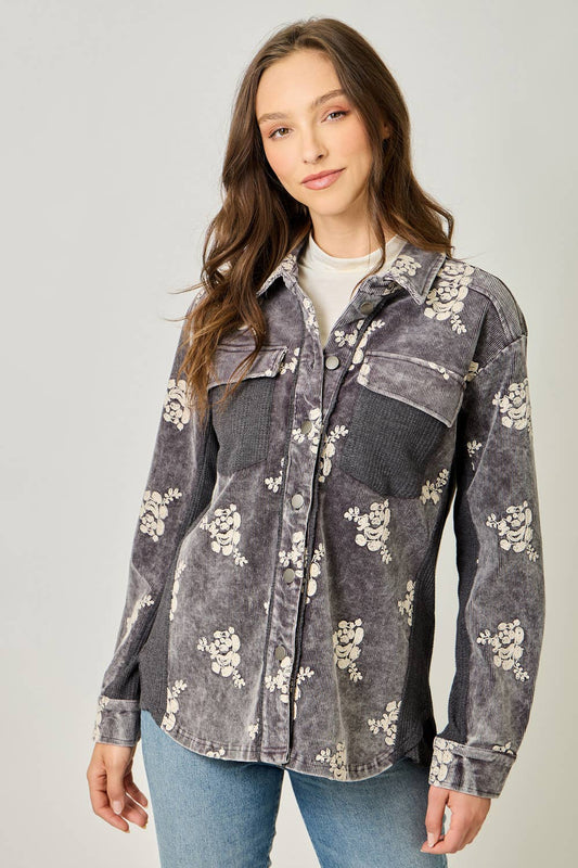 Weather Washed Corduroy Embroidery Jacket
