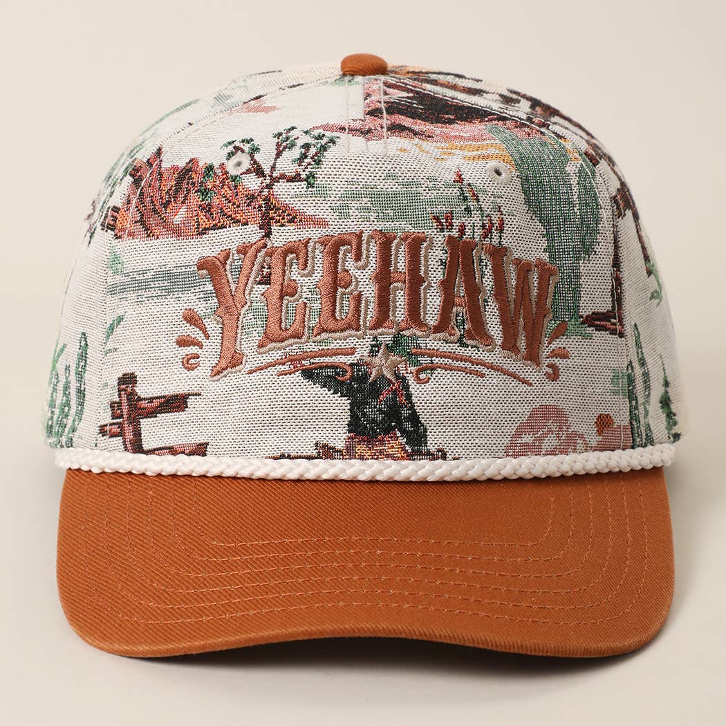 YEEHAW Embroidered Western Rodeo Cowboy Tapestry Rope Hat