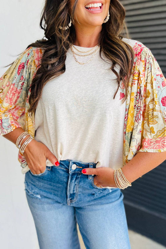Bianca Floral Patchwork Batwing Sleeve Top