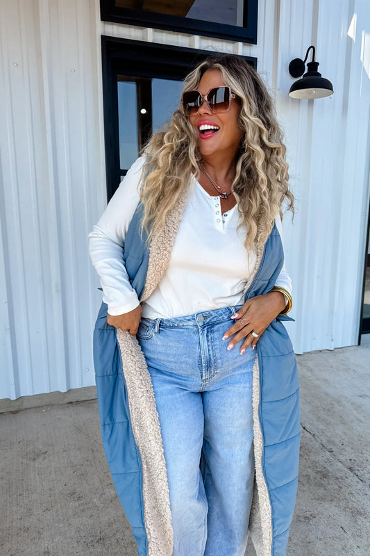 Reversible Long Sherpa Puffer Vest RTS
