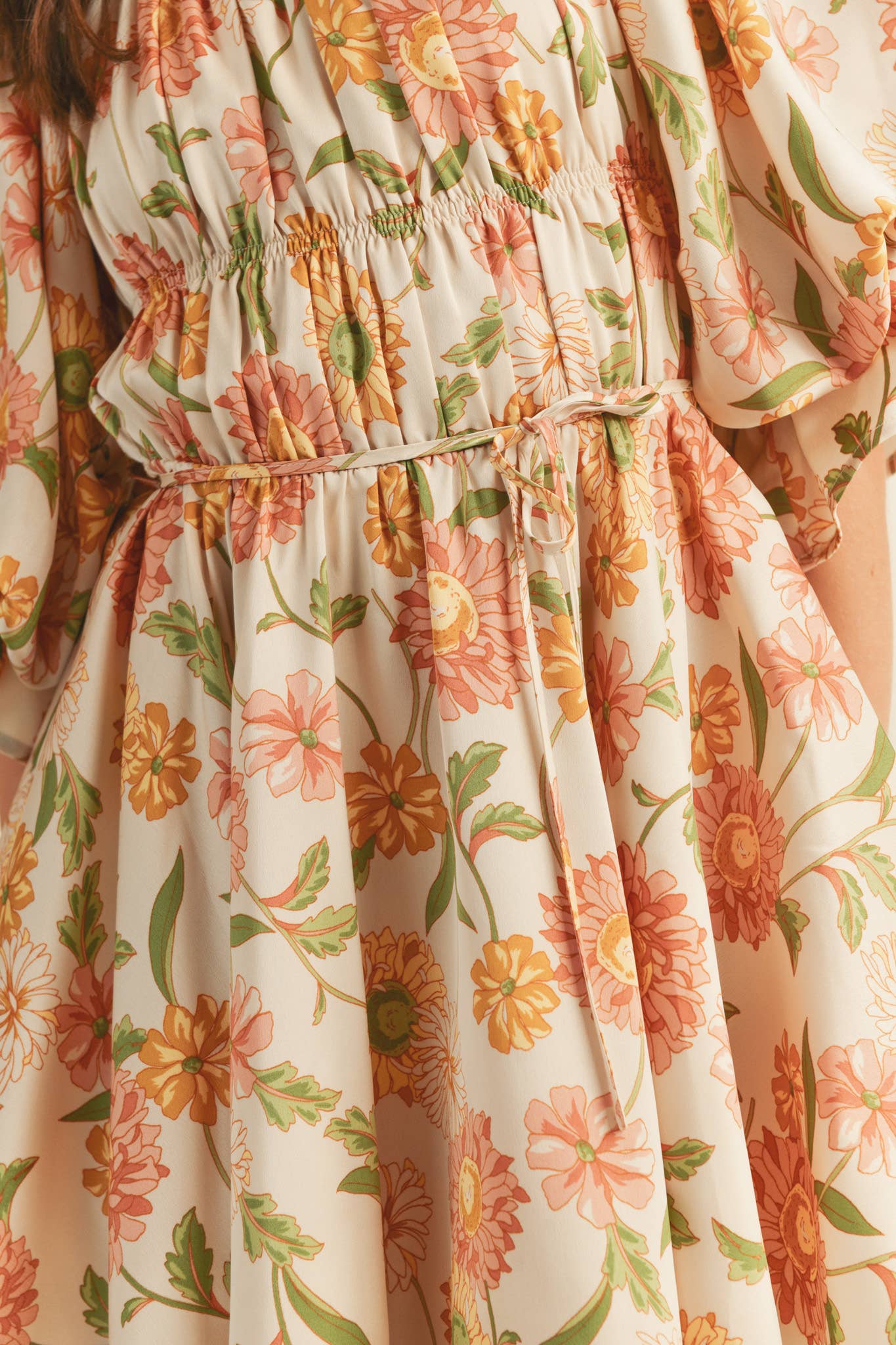 Eleighny Exclusive Satin Vintage Floral Bubble Sleeve Mini Dress