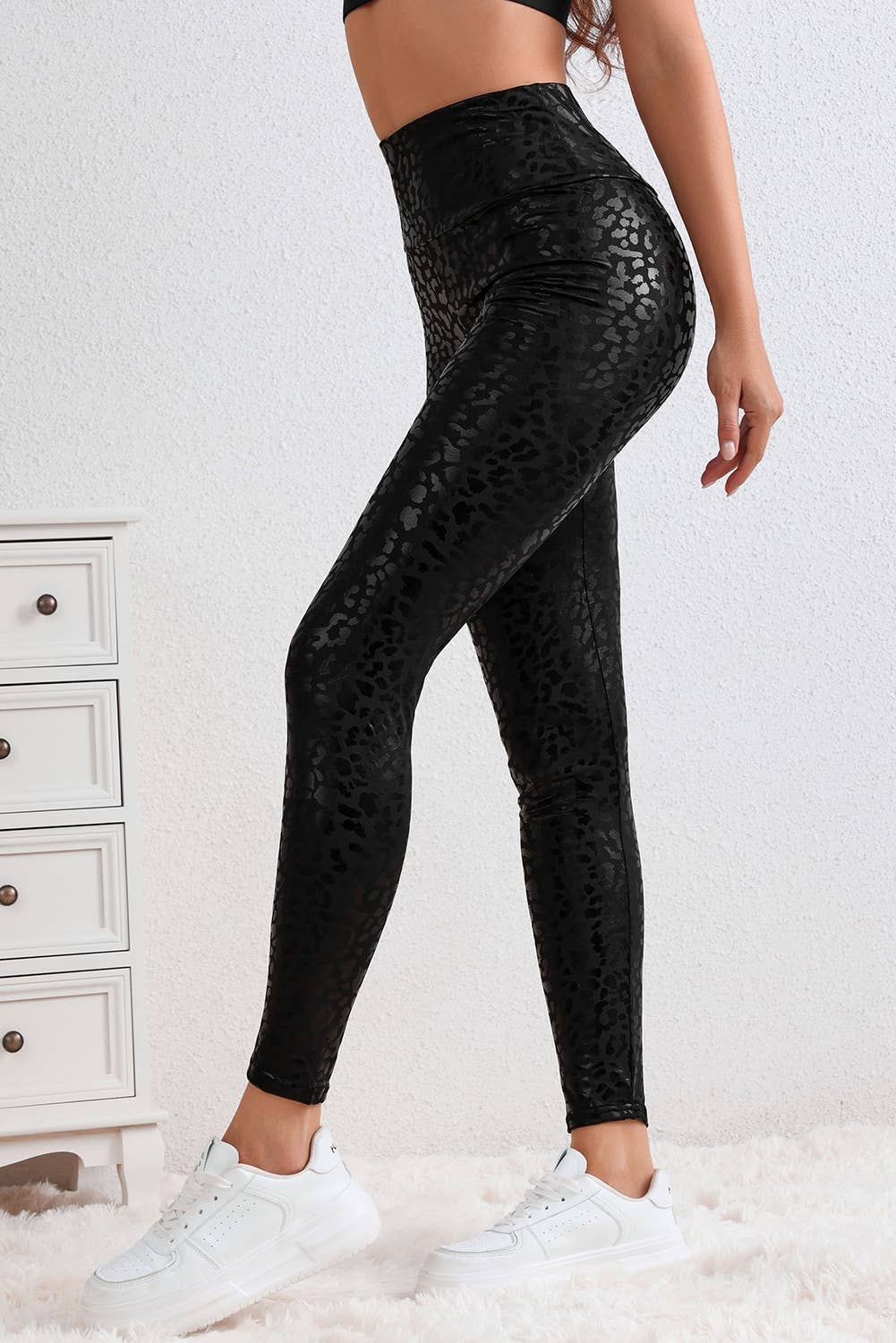 Karley Leather Leopard Textured Leggings