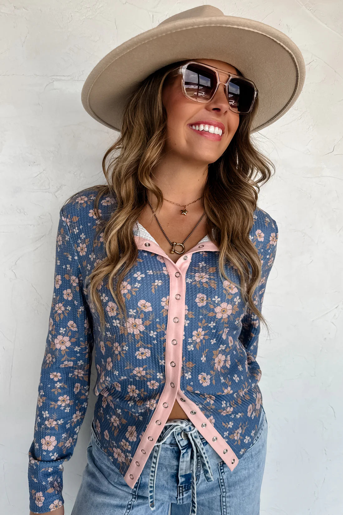 Willa Waffle Snap Button Top PreO