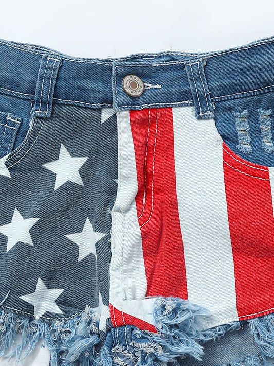 Girls RWB Patriotic Denim Shorts