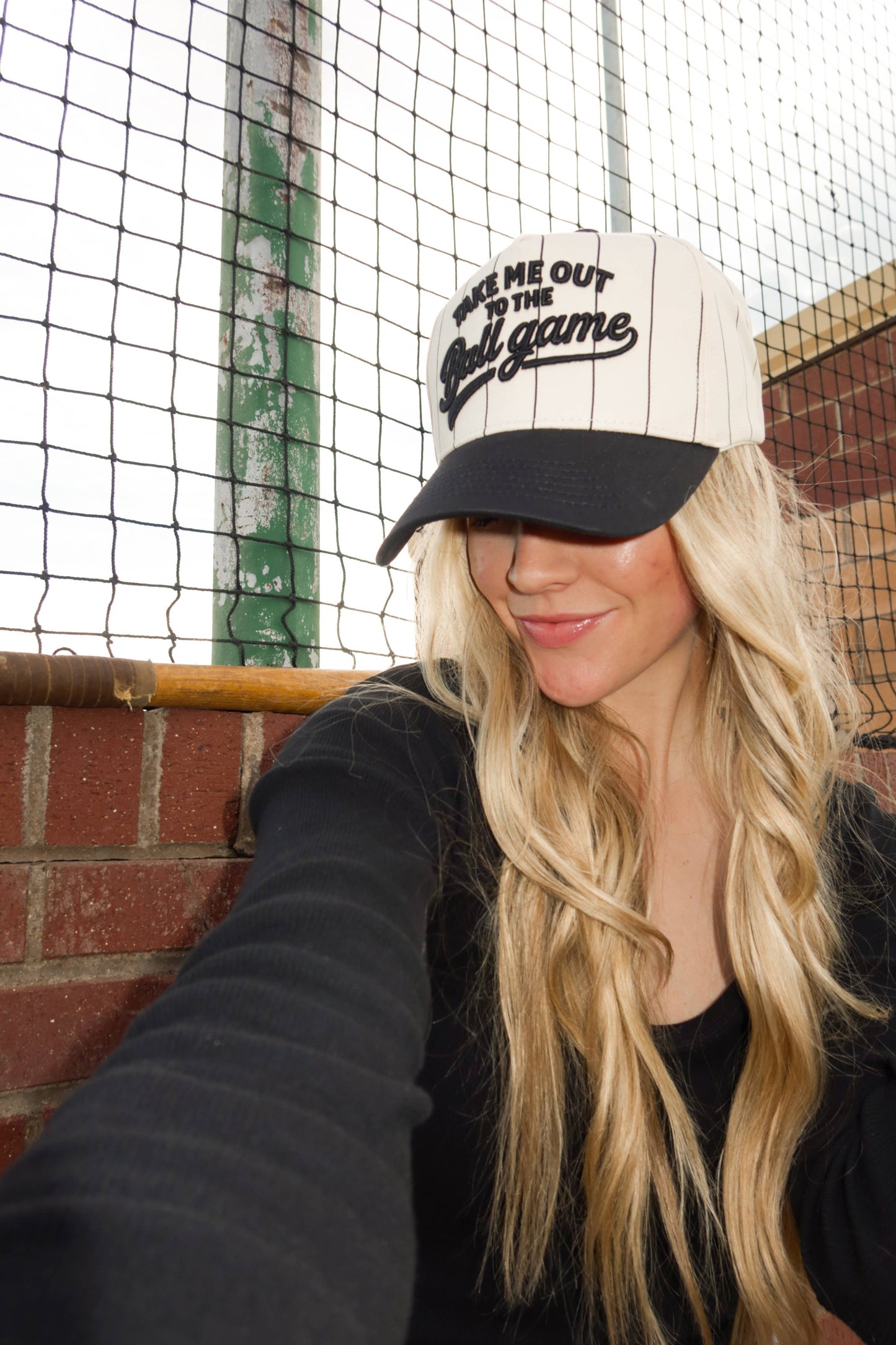 Take Me Out To The Ballgame Black Pinstripe Cap