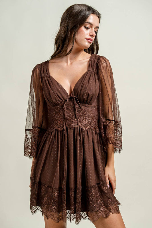 Darlin Mesh Eyelash Trim Mini Dress