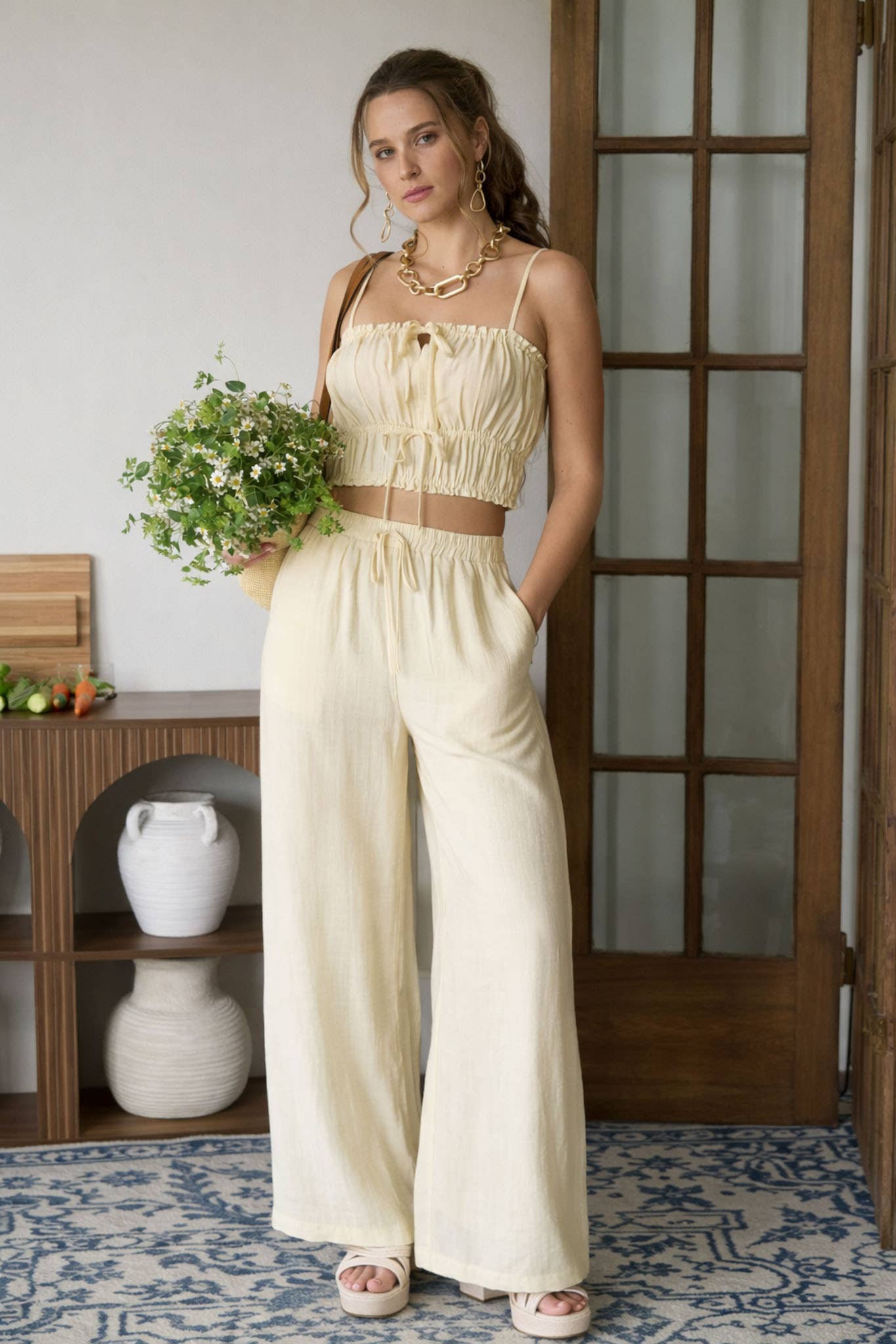Quinn Tie Front Cami Top + Wide Leg Pant Set