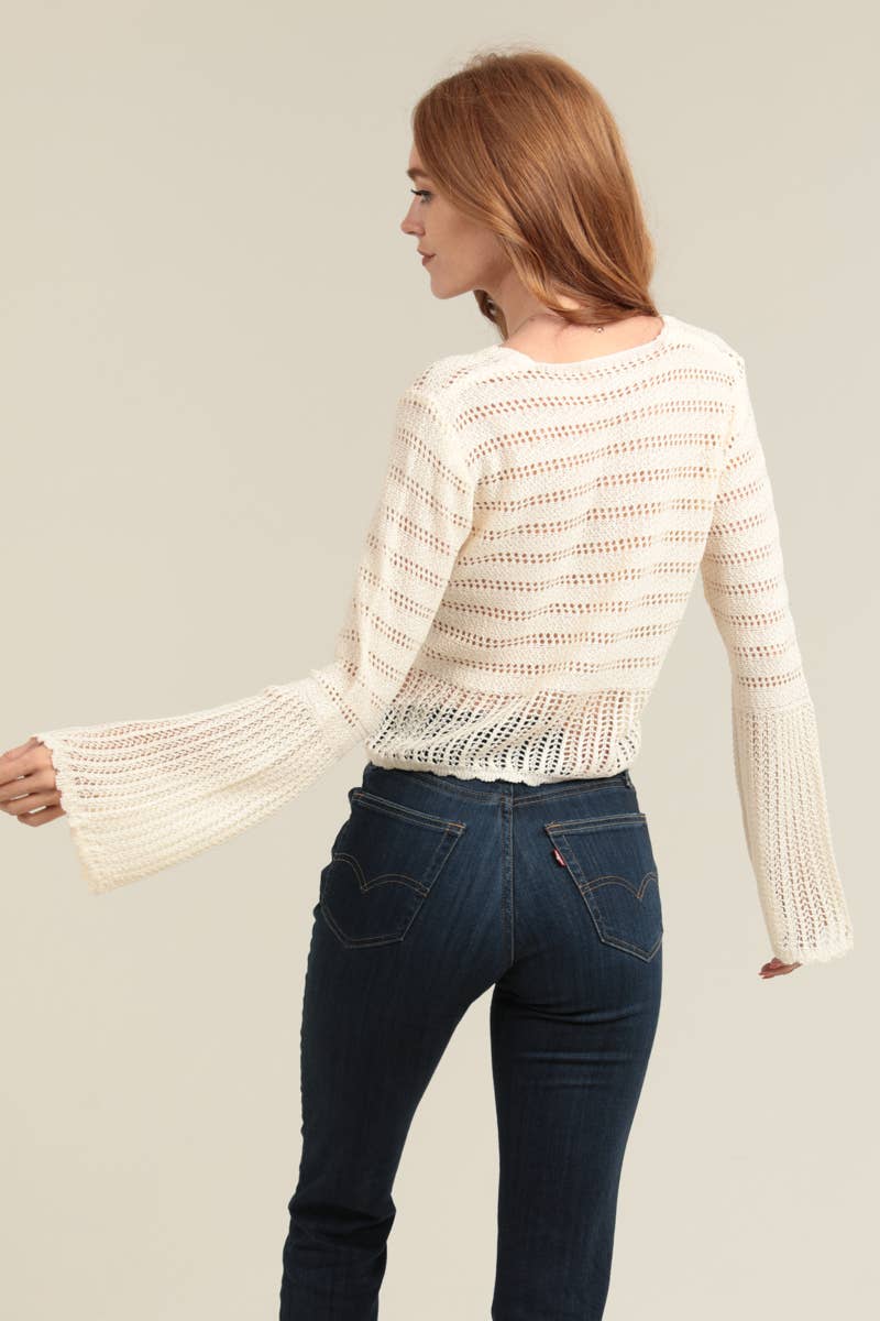 Jori Flare Sleeve Lightweight Open Knit Sweater