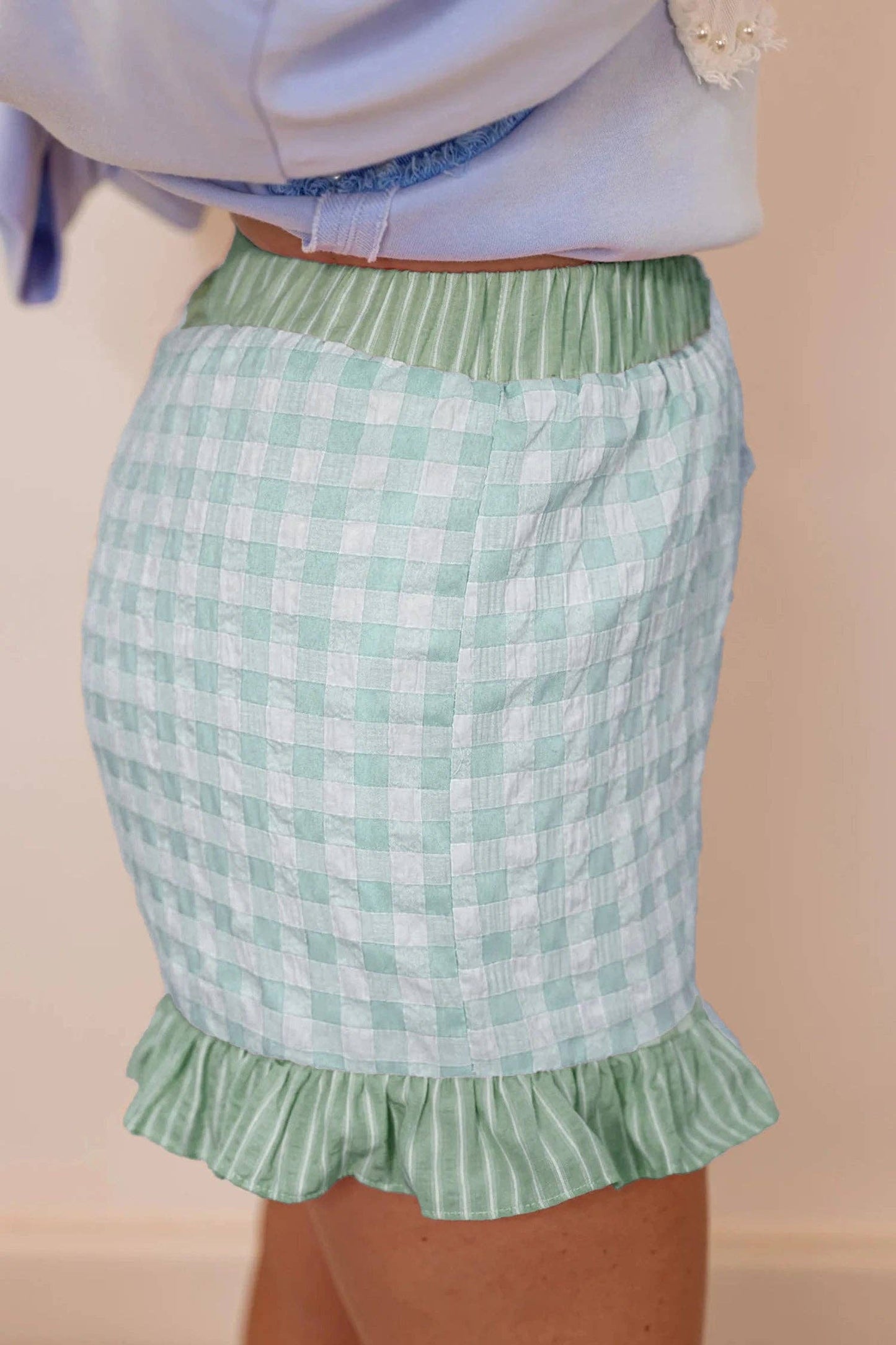Gingham Ruffle Hem High Waist Summer Shorts